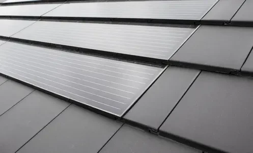 Planum Concrete in-roof solar panels flush with slate roof tiles