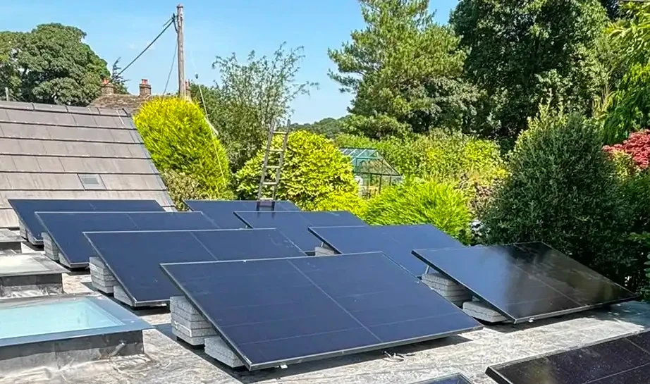 British terraced houses with rooftop solar panels