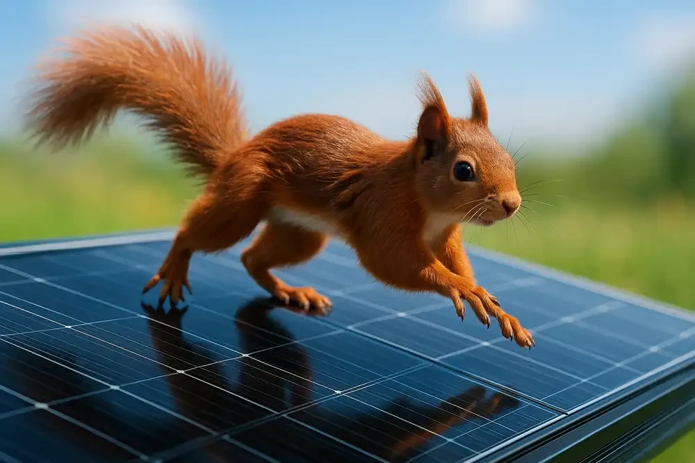 Red squirrel on a solar panel — Squirrel Energy